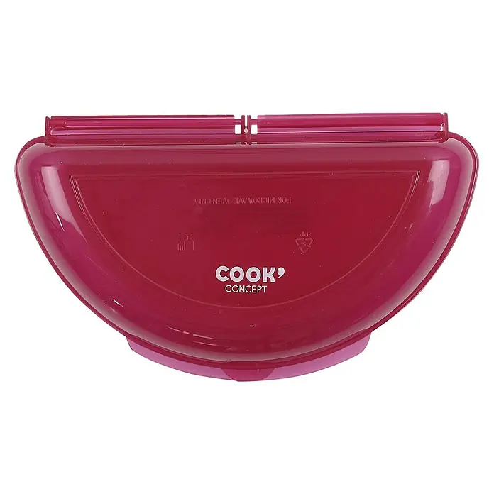 Cocedor de tortilla express - Específico para: Microondas, L x An x Al: 12,2 x 21,2 x 5 cm - Primer plano de un recipiente para microondas rosa de Cook Concept, perfecto para la preparación rápida de comidas.