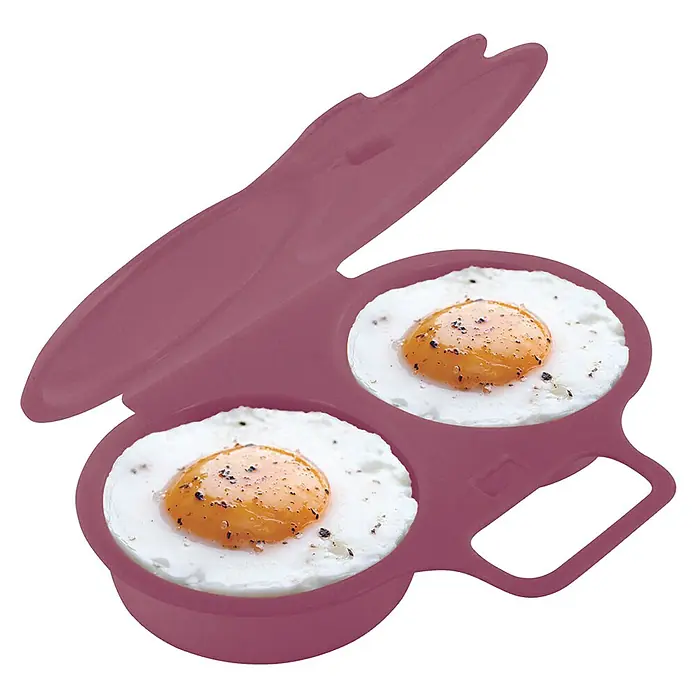 Set de cuece huevos doble para microondas - 2 ud., Específico para: Microondas - Huevera de plástico con dos huevos fritos, ideal para cocinar en el microondas. Prepara huevos para el desayuno de forma rápida.