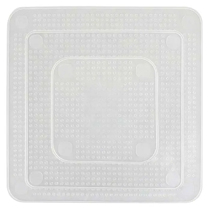 Set de tapas estirables - 3 ud., Silicona - Envoltorio de alimentos cuadrado transparente con botones y un marco elevado para un sellado hermético en recipientes.