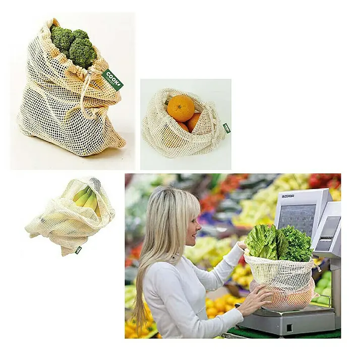 Bolsa de malla lavable - 2 ud., An x Al: 30 x 38 cm - Bolsas de malla reutilizables para frutas y verduras. Bolsas de compra ecológicas para llevar la compra y reducir los residuos plásticos.