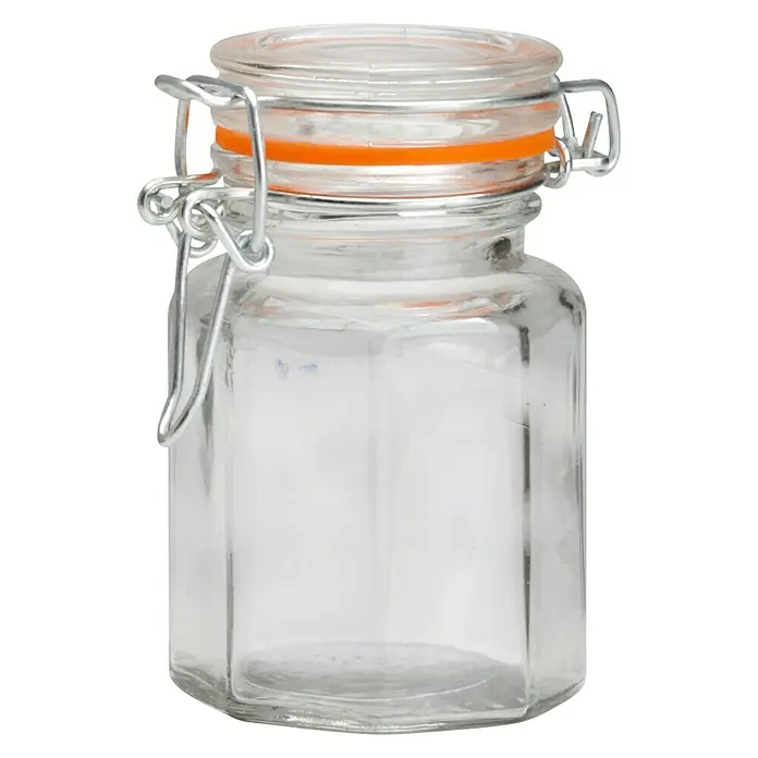 Frasco con cierre mecánico - Vidrio, Surtido - Tarro de conserva con tapa de alambre y sello naranja, ideal para conservar y almacenar alimentos.