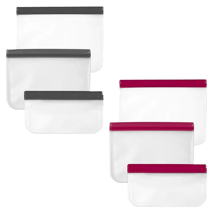 Set de bolsas de vacío reutilizables - 3 ud., Plástico - Colección de bolsas reutilizables para guardar alimentos en varios tamaños y colores, ideales para guardar snacks y comidas.
