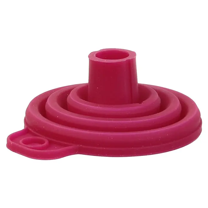 Embudo retráctil - Material: Silicona, Blanco roto, gris y burdeos - Este embudo plegable de silicona rosa es ideal para cocina y taller. ¡Ahorra espacio, es fácil de limpiar y práctico!