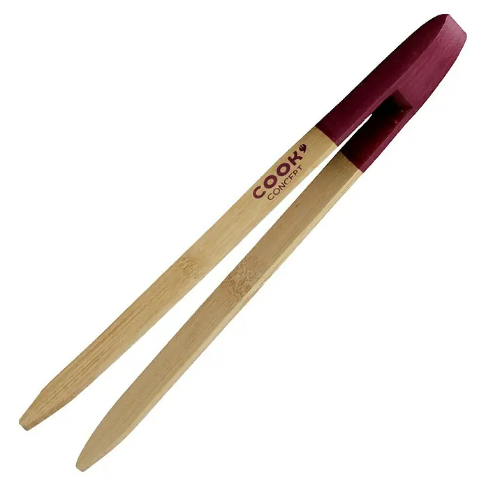 Pinza con imán - Largo: 240 mm, Bambú - Elegantes pinzas de cocina de bambú con detalles burdeos. Ideales para servir y cocinar, un toque de estilo para cualquier cocina.\n