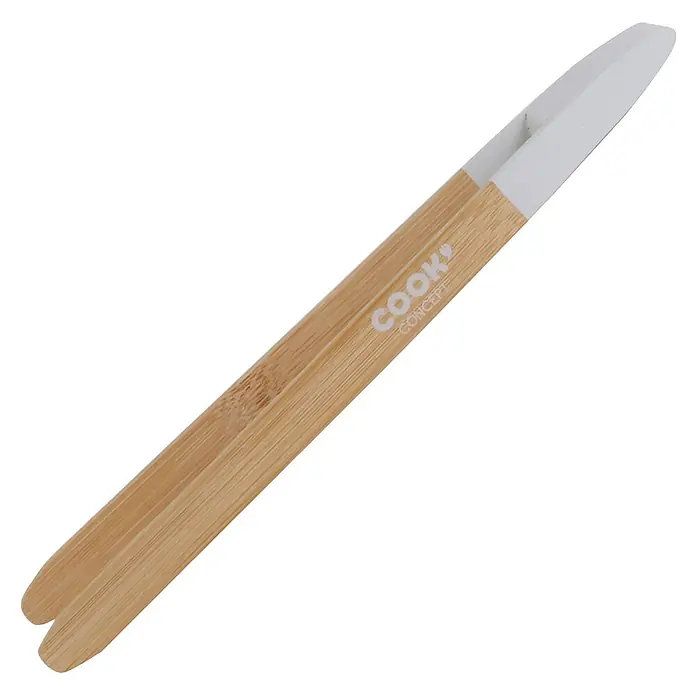 Pinza con imán - Largo: 240 mm, Bambú - Pinzas de cocina de Cook's Concept con mango de bambú y puntas blancas. Ideal para la cocina y para servir alimentos.
