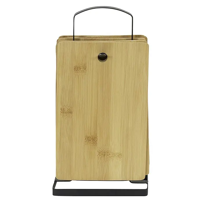 Set de tabla de cortar con soporte de metal - 6 ud., Bambú - Juego de tablas de cortar de bambú con soporte. El juego incluye varias tablas de diferentes tamaños y un soporte para guardarlas.