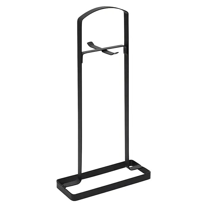 Set de tabla de cortar con soporte de metal - 6 ud., Bambú - Toallero de metal negro minimalista, perfecto para baño o cocina, proporcionando una solución de almacenamiento práctica con un diseño elegante.