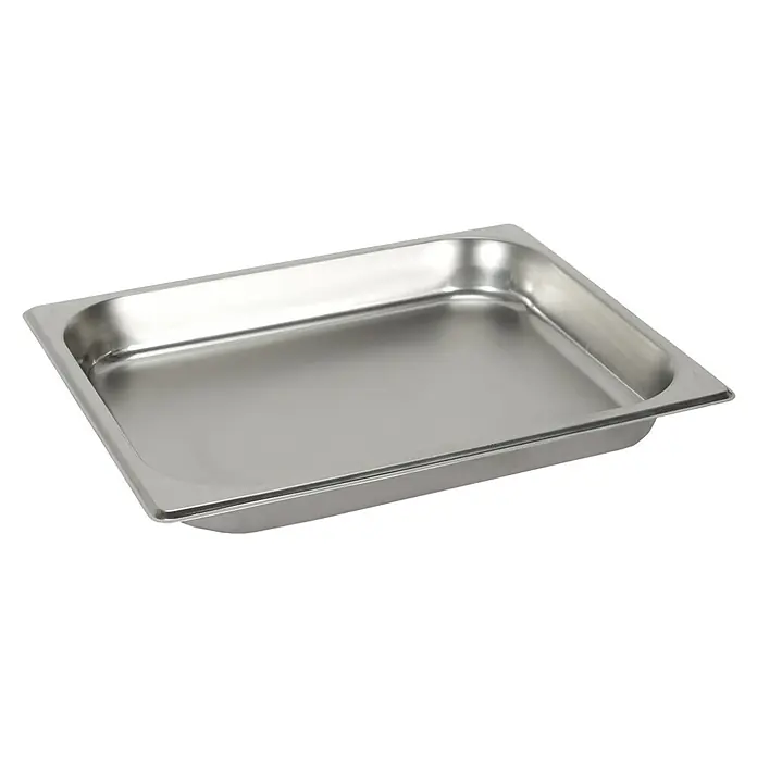 Tabla de cortar con cajón - 26,5 x 38,5 x 5,9 cm, Bambú - Esta imagen muestra una bandeja Gastronorm de acero inoxidable, ideal para catering, buffets y presentación de alimentos. Diseño limpio y minimalista.