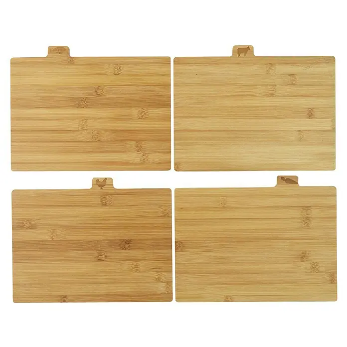 Set de tabla de cortar con soporte de metal - 4 ud., Bambú - Juego de cuatro tablas de cortar de bambú con símbolos de animales, ideales para organizar la cocina y evitar la contaminación cruzada.