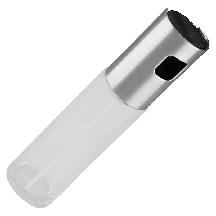 Pulverizador de aceite - Ø x Al: 4,2 x 18 cm, 100 ml - Pulverizador de aceite de vidrio con parte superior de acero inoxidable, ideal para uso en la cocina para una distribución controlada del aceite al cocinar y hornear.