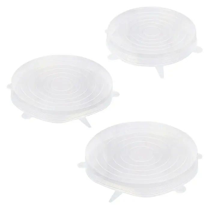 Set de tapas flexibles - 3 ud., Silicona - Tres tapas blancas de silicona reutilizables con pestañas para varios tamaños de recipientes. Solución ideal en la cocina.
