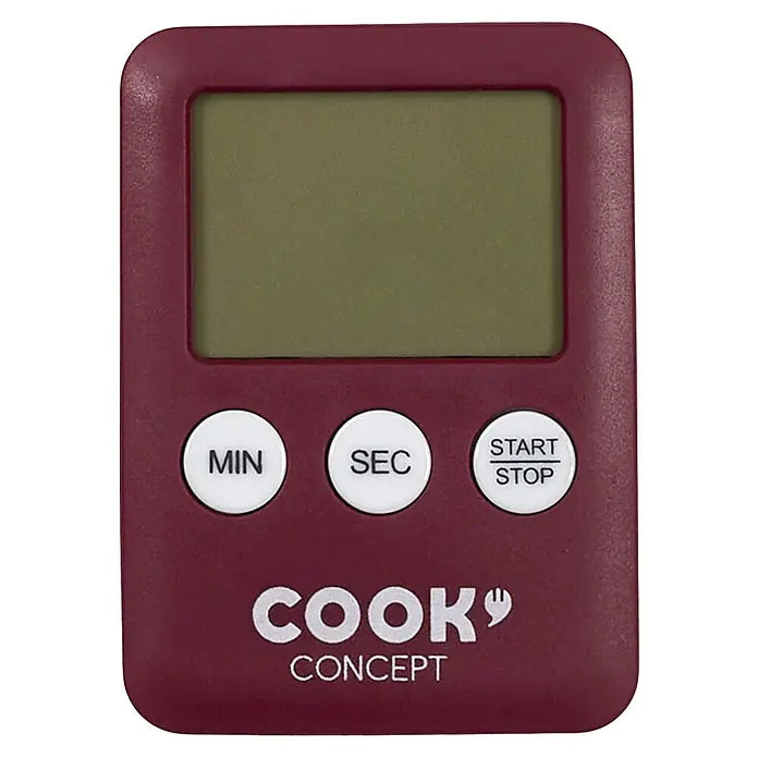 Temporizador digital - An x Al: 3,1 x 7 cm, Plástico - Primer plano de un temporizador de cocina digital rojo Cook Concept con botones para minuto, segundo e inicio/parada.