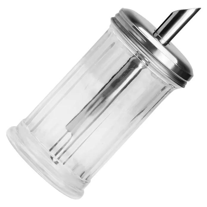 Dispensador de azúcar - 275 ml, Vidrio - Azucarero de cristal transparente con tapa y boquilla de metal plateado. Perfecto para cocina y hostelería.
