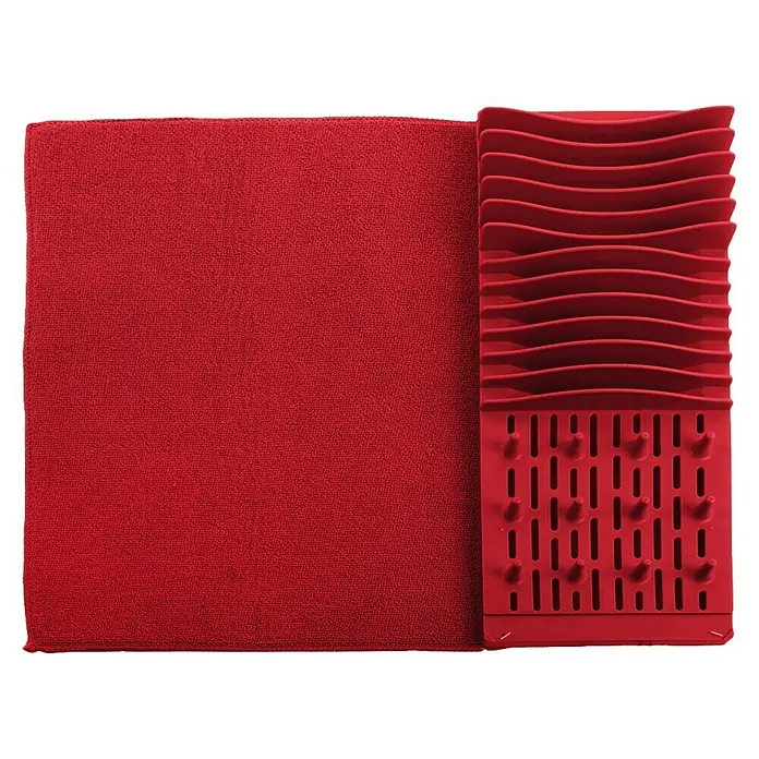 Escurreplatos plegable - 1 ud., L x An x Al: 45 x 59,5 x 4 cm - El escurreplatos rojo con alfombrilla antigoteo es la solución ideal para secar la vajilla después de lavarla.