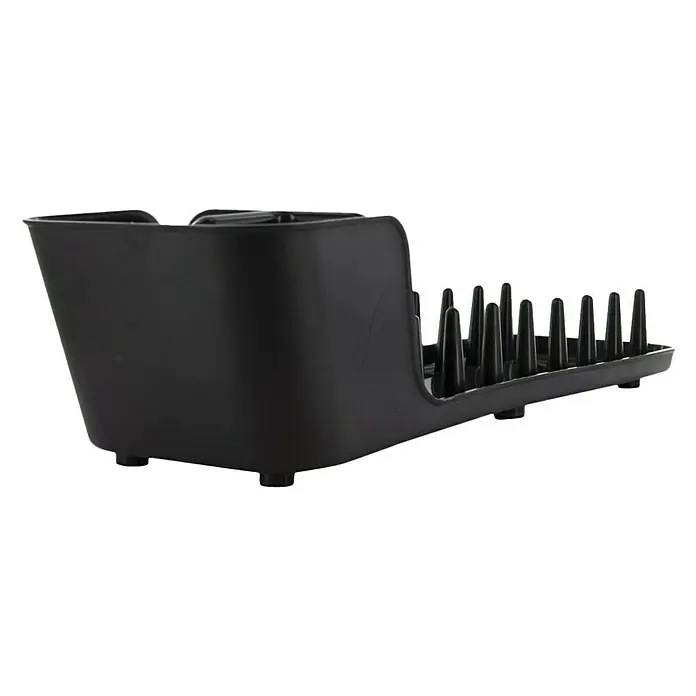 Escurreplatos compacto - L x An x Al: 13 x 44 x 10 cm, Plástico - Soporte de cepillos negro con clavijas estrechas, perfecto para guardar cepillos u otros artículos.