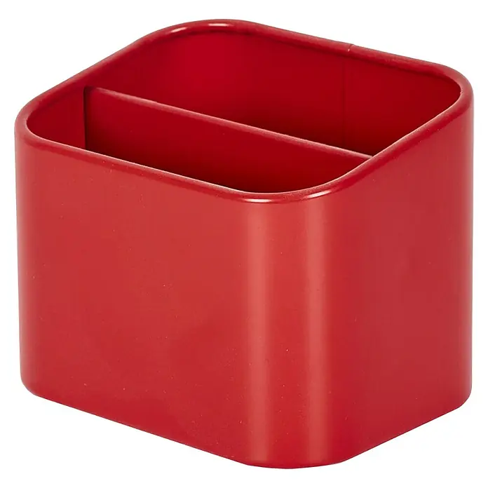 Cesta para la esponja de cocina - L x An x Al: 8 x 8 x 10 cm, Plástico - Portalápices rojo con dos compartimentos para guardar bolígrafos y material de oficina. Práctico y elegante para el escritorio.