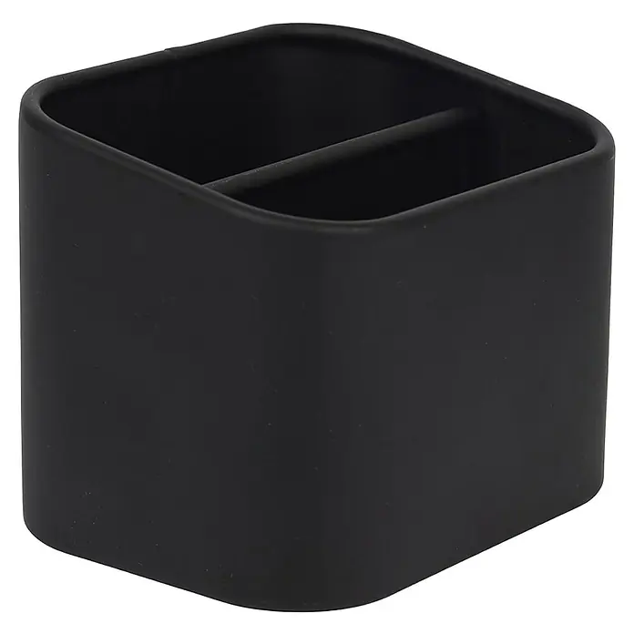 Cesta para la esponja de cocina - L x An x Al: 8 x 8 x 10 cm, Plástico - Portalápices negro y cuadrado con un separador. Ideal para organizar material de oficina o cosméticos en un escritorio.