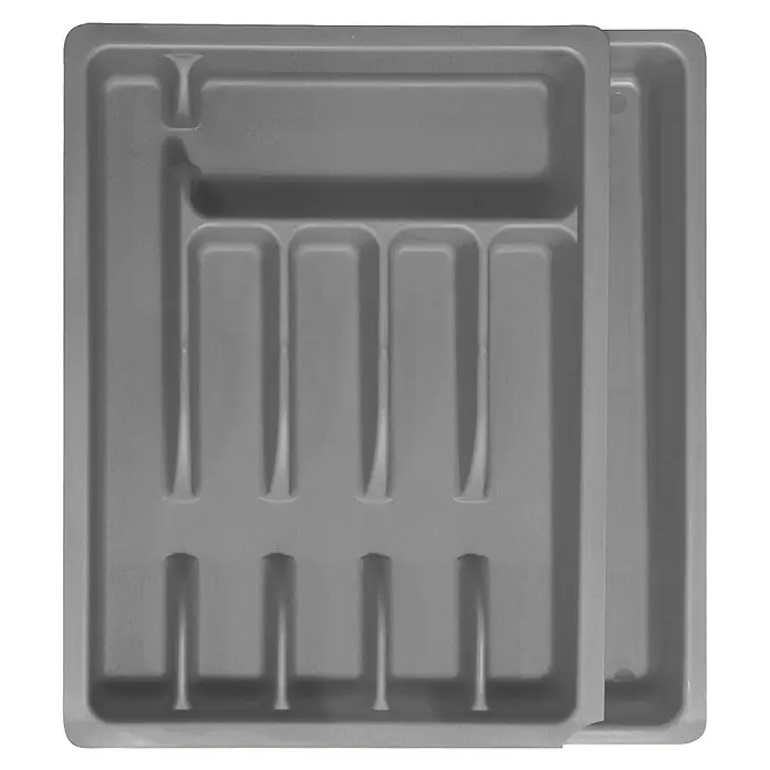 Cubertero extensible - Plástico, Rojo/Negro/Gris - Bandejas de cubiertos de plástico gris para cajones de cocina. Prácticos utensilios de cocina para guardar los cubiertos.
