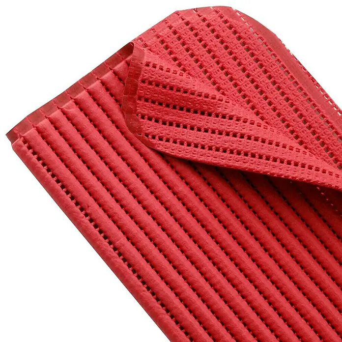 Escurreplatos acolchado - 1 ud., 45,5 x 35,5 cm - Alfombra de baño roja texturizada con superficie acanalada y esquina perforada y doblada. Ideal para baños y duchas.