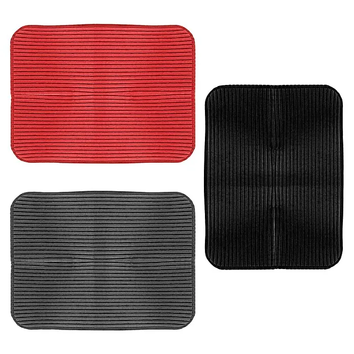 Escurreplatos acolchado - 1 ud., 45,5 x 35,5 cm - Tres alfombras en rojo, gris y negro, con nervaduras horizontales o verticales. Ideal para entradas o como alfombrillas.