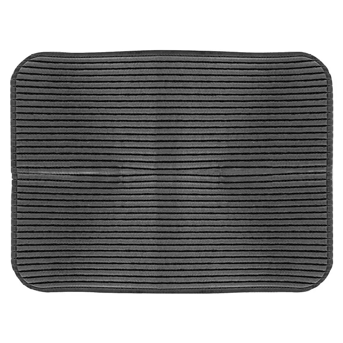 Escurreplatos acolchado - 1 ud., 45,5 x 35,5 cm - Un cojín de asiento rectangular gris con rayas horizontales y esquinas redondeadas, que ofrece comodidad y estilo.