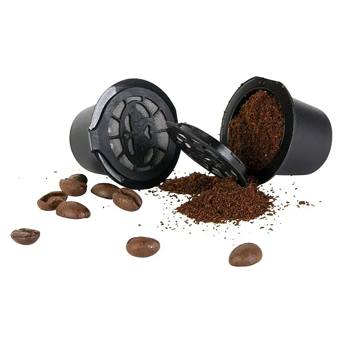 Cápsulas de café reutilizables - 3 ud., Específico para: Nespresso - Cápsula de café reutilizable con granos de café y café molido. Ideal para un disfrute del café respetuoso con el medio ambiente y versátil.