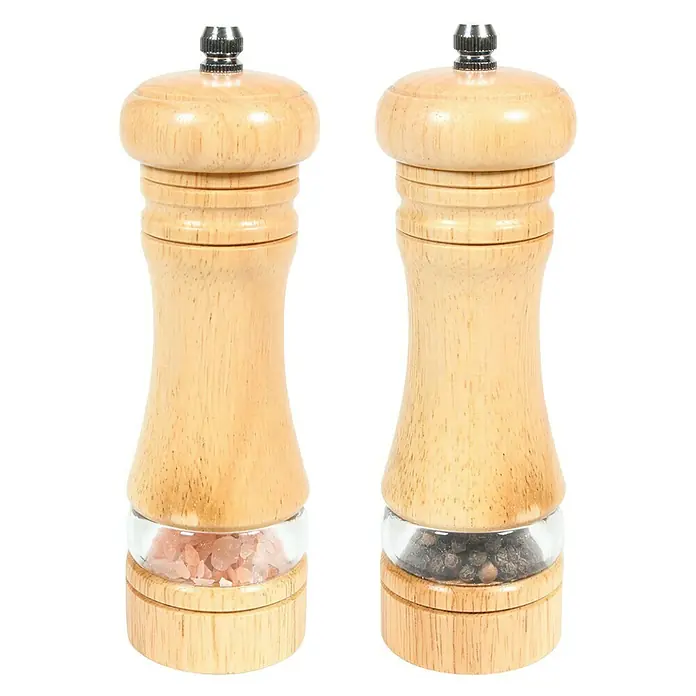 Molinillo de sal y pimienta - Ø x Al: 5 x 16,7 cm, 70 ml - Molinillos de sal y pimienta de madera clara, rellenos de sal y granos de pimienta. Ideales para la cocina.
