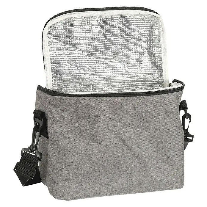 Bolsa isotérmica - L x An x Al: 13 x 28 x 23 cm, Gris - Bolsa nevera gris con interior reflectante y correa de transporte negra. Ideal para picnics y transporte de alimentos.