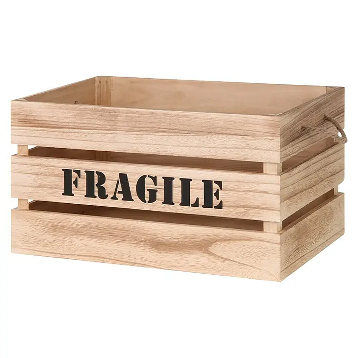 Set cajas de madera - 2 ud., Color: Natural - Caja de madera con la inscripción «Frágil». Esta caja abierta de color marrón claro es ideal para guardar o decorar.