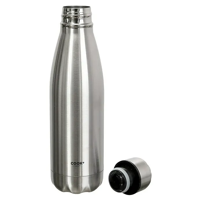 Termo para beber de acero inoxidable - Ø x Al: 6,5 x 25,4 cm, 500 ml, Plateado - Botella de agua de acero inoxidable Cook Concept con tapa extraíble, ideal para llevar, mantiene las bebidas frías o calientes.