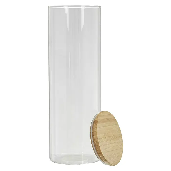 Frasco de vidrio con tapa - Ø x Al: 10,3 x 30 cm, 2 l - Tarro de almacenamiento transparente con tapa de bambú, ideal para almacenar alimentos y otros artículos.