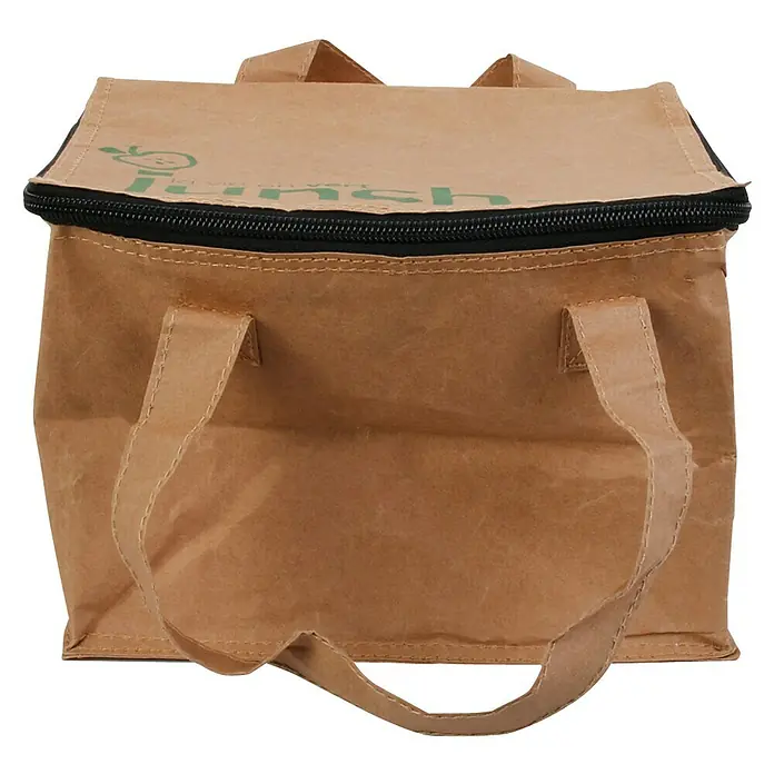 Bolsa isotérmica - L x An x Al: 17,5 x 22 x 16 cm, Beige - Aquí tienes una bolsa isotérmica de papel kraft con asas y cremallera superior.