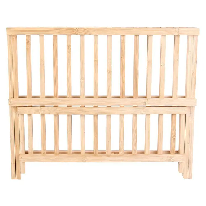 Escurreplatos de madera - L x An x Al: 33 x 40,3 x 24 cm, Bambú - Imagen de una estantería de bambú de dos niveles con listones, perfecta para almacenar y organizar en cualquier hogar.