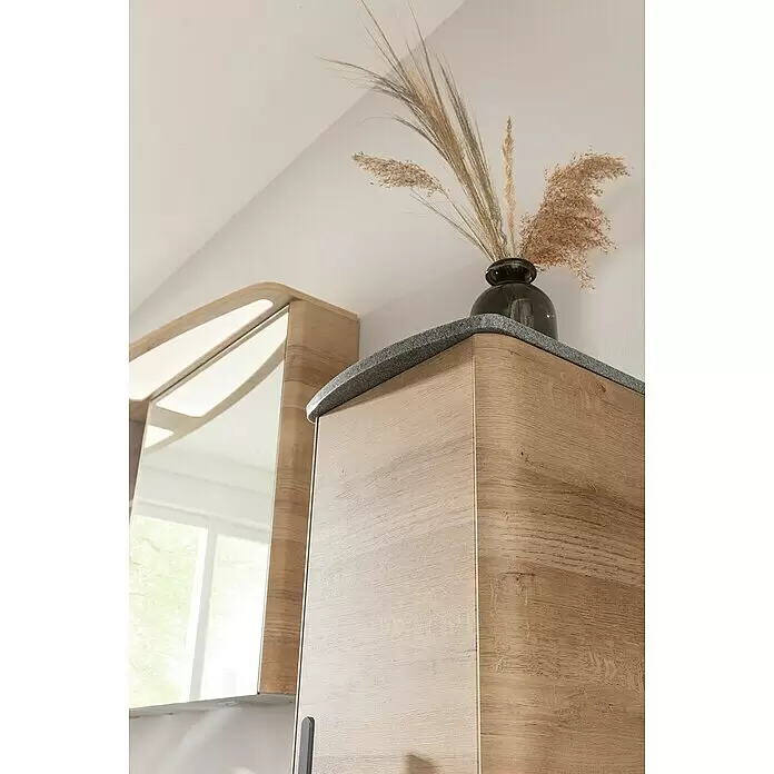 Lanzet Classico Midischrank - B x T x H: 31,2 x 32,5 x 121,4 cm, Berg Eiche/Grau, Farbe Griff: Anthrazit, DIN Anschlag: Links - Detailaufnahme
