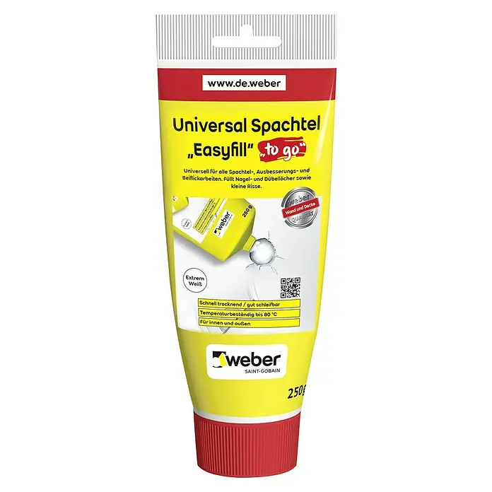 SG Weber Universalspachtel Easy Fill - 250 g, Gebrauchsfertig - Tube Universalspachtel "Easyfill" to go von Weber, ideal für Ausbesserungsarbeiten, füllt Nagel- und Dübellöcher, extrem weiß, schnell trocknend.