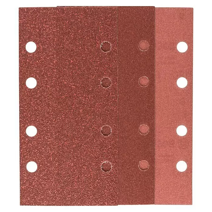 Bosch Schleifblatt-Set für Exzenterschleifer - L x B: 185 x 93 mm, 10 Stk. - Rötlich-braune Schleifpapiere mit Lochung für Schleifmaschinen.
