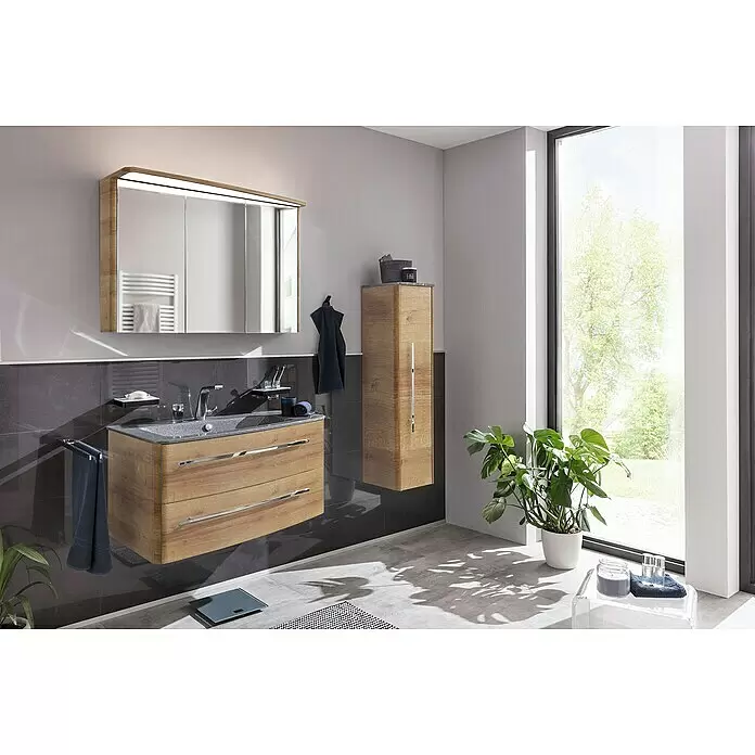 Lanzet Classico Waschtischunterschrank - 99,2 x 52,4 x 48,2 cm, Berg Eiche, Farbe Griff: Chrom, Rechts - Stimmungsaufnahme