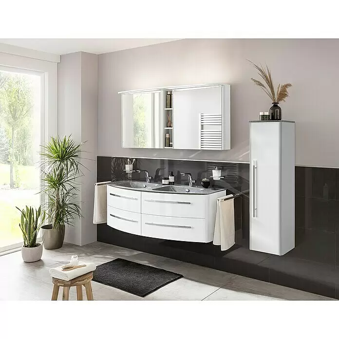 Lanzet Classico MidischrankB x T x H: 31,2 x 32,5 x 121,4 cm, Weiß/Grau-Metallic, Farbe Griff: Chrom, DIN Anschlag: Rechts