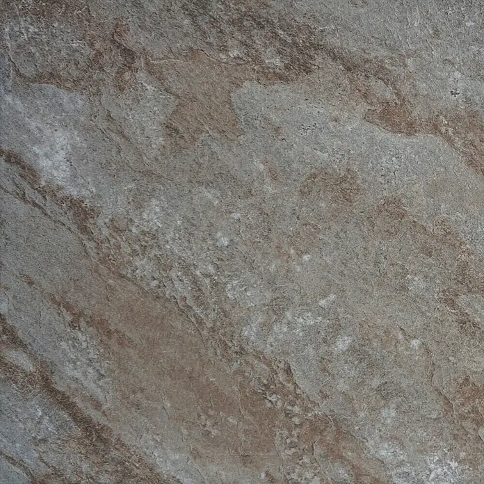 Terrassenfliese Nevada - 100 x 100 x 2 cm, Braun, Matt - Nahaufnahme einer Fliese mit einem dezenten und natürlichen Marmormuster in erdigen Farbtönen. Die Fliese bietet eine robuste und elegante Optik.