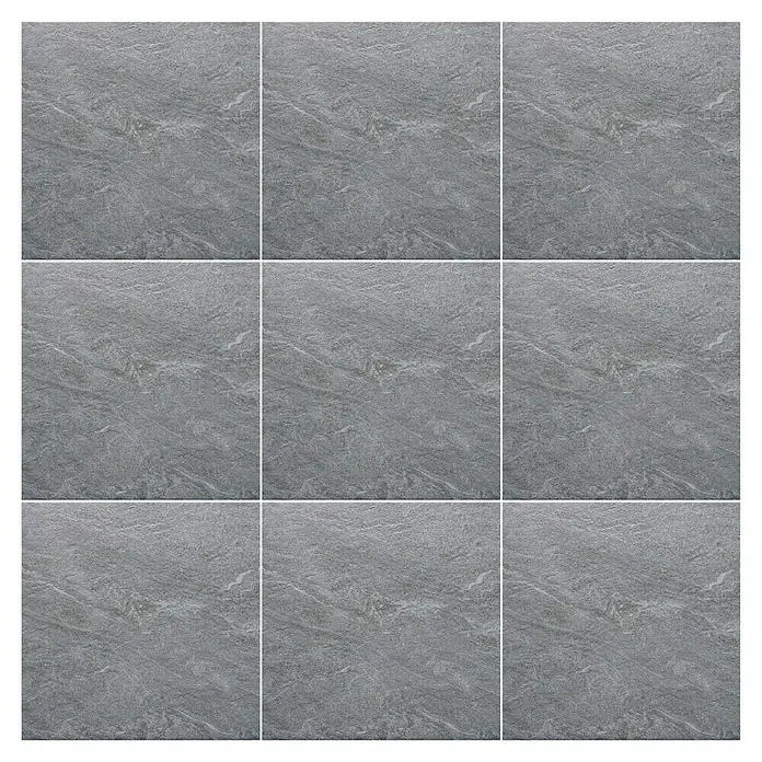 Terrassenfliese Nevada - 60 x 60 x 2 cm, Grau, Matt - Nahaufnahme von grauen Fliesen mit Marmorstruktur. Die Fliesen sind quadratisch und in einem Raster angeordnet und zeigen eine moderne Oberfläche.