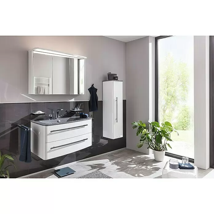 Lanzet Classico Midischrank - B x T x H: 31,2 x 32,5 x 121,4 cm, Weiß/Grau-Metallic, Farbe Griff: Anthrazit, DIN Anschlag: Rechts - Stimmungsaufnahme