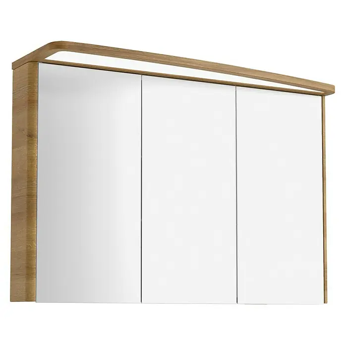 Lanzet Classico Badmöbel-Set CL10RMBA - 99,2 cm, Berg Eiche, Farbe Griff: Anthrazit, Rechts - Ein stilvoller Spiegelschrank mit Holzrahmen und integrierter Beleuchtung. Ideal für das moderne Badezimmer.