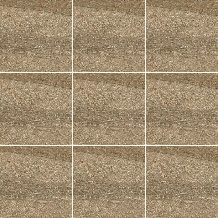 Terrassenfliese Lava Copper 2.0 - 60 x 60 x 2 cm, Braun, Matt - Neun sandfarbene Steinzeugfliesen mit einer markanten Maserung, ideal für moderne Boden- und Wandgestaltungen.