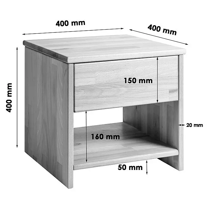 Krok Wood Nachttisch Julia40 x 40 x 40 cm, Eiche