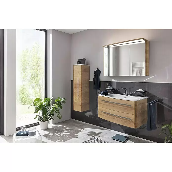 Lanzet Classico Waschtischunterschrank - 99,2 x 52,4 x 48,2 cm, Berg Eiche, Farbe Griff: Anthrazit, Links - Stimmungsaufnahme