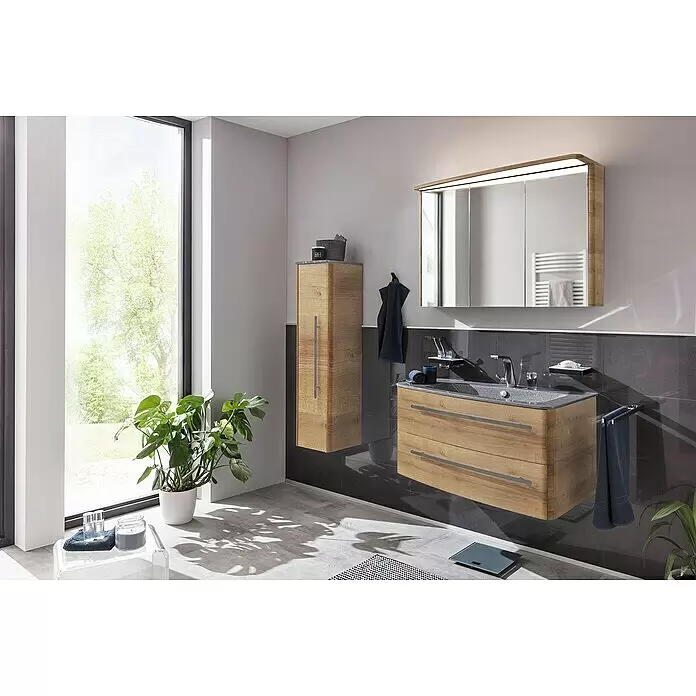Lanzet Classico Waschtischunterschrank - 99,2 x 52,4 x 48,2 cm, Berg Eiche, Farbe Griff: Anthrazit, Links - Stimmungsaufnahme