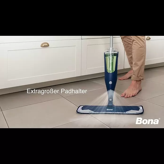 Bona Spray Mop Premium für Fliesen- und Laminatböden - Mikrofaser, 1 x Bona Spray Mop, 1 x Bona Spray Mop Refiller (Kartusche), 1 x Bona Mikrofaser-Reinigungspad - Schnell & einfach zu sauberen Bden - mit dem Bona PREMIUM Spray Mop!