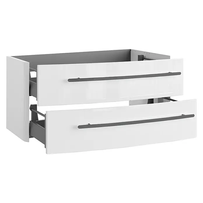 Lanzet Classico Badmöbel-Set CL10LWWA - 99,2 cm, Weiß, Farbe Griff: Anthrazit, Links - Schrank mit zwei Schubladen und grauen Griffen, der Stauraum und modernes Design für Ihr Zuhause bietet.