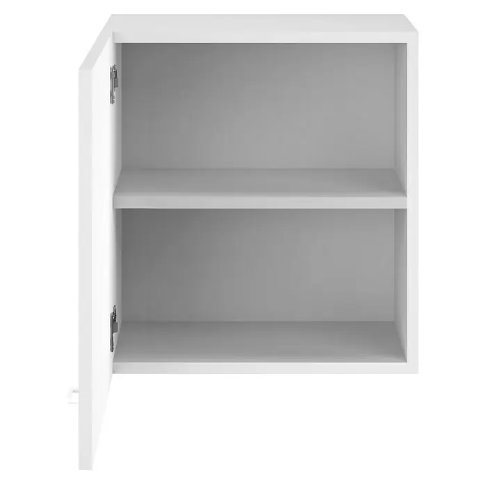 Flex-Well Rapido Küchen-Hängeschrank - 32 x 50 x 54 cm, Dekor Front: Weiß - Aufnahme eines offenen, weißen Küchenschranks mit zwei Regalen. Perfekt für die Organisation von Küchenutensilien.