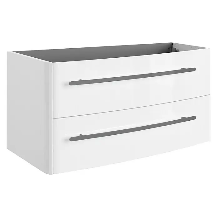 Lanzet Classico Badmöbel-Set CL10RMWA - 99,2 cm, Weiß, Farbe Griff: Anthrazit, Rechts - Weißer Waschtischunterschrank mit zwei Schubladen und grauen Griffen für ein modernes Badezimmerdesign. Praktisch und stilvoll.